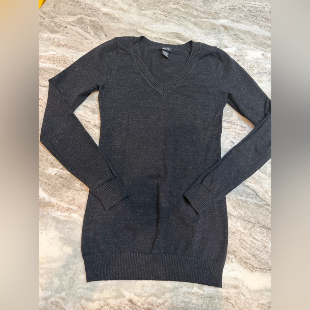 Rue21 Black Sparkle Glitter Sweater Long Sleeve Lightweight Top Small